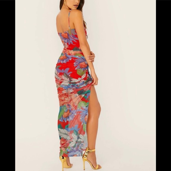 Floral Print Slit Hem Dress - Picture 4 of 5